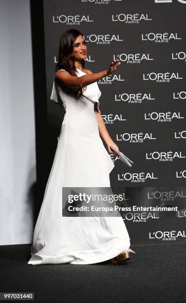 Sara Carbonero attends the L'Oreal award during the Mercedes Benz Fashion Week Spring/Summer 2019 at IFEMA on July 11, 2018 in Madrid, Spain.