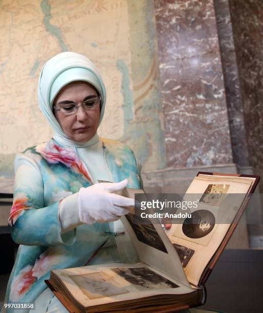 Turkish President Recep Tayyip Erdogan's wife Emine Erdogan is seen as she attends an event at the Museum of Africa with the attendance of French...