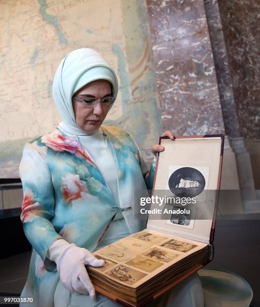 Turkish President Recep Tayyip Erdogan's wife Emine Erdogan is seen as she attends an event at the Museum of Africa with the attendance of French...