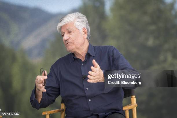 Maurice Levy, chairman of the supervisory board of Publicis Groupe SA, speaks during a Bloomberg Television interview at the Allen & Co. Media and...