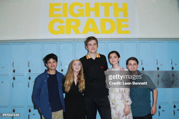 Daniel Zolghadri, Elsie Fisher, Bo Burnham, Emily Robinson and Jake Ryan attend the Screening Of A24's "Eighth Grade" - Arrivals at Le Conte Middle...