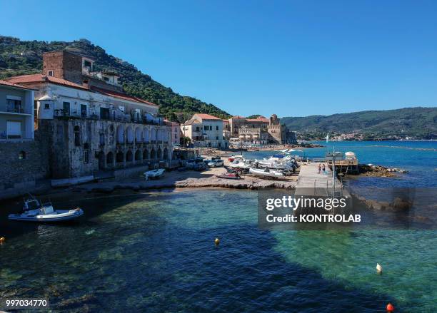 View little port in Santa Maria di Castellabate a village in National Park Cilento, southern Italy, Campania Region.