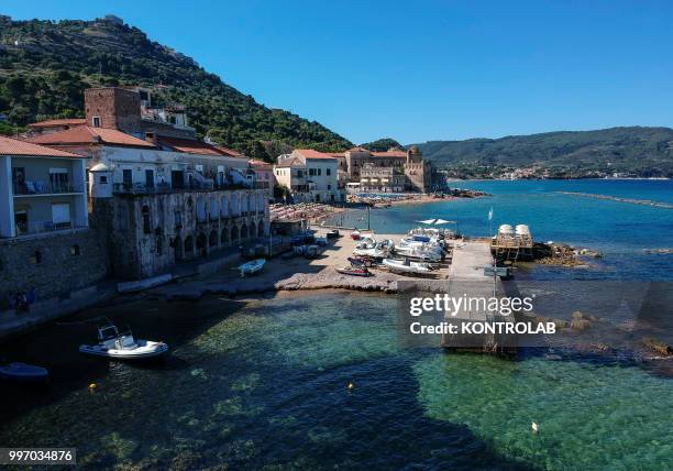 View little port in Santa Maria di Castellabate a village in National Park Cilento, southern Italy, Campania Region.