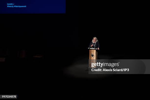 Sherry Lassiter, President and CEO The Fab Foundation, attends the first conference at the City Summit at Grande Halle de La Villette on July 12,...