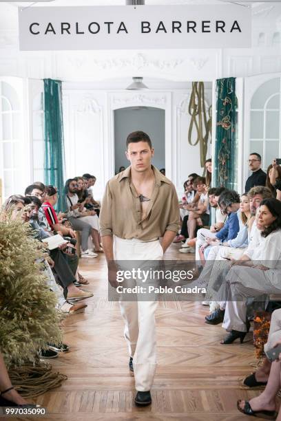 Model walks the runway during the Carlota Barrera show at Mercedes Benz Fashion Week Madrid Spring/ Summer 2019 on July 12, 2018 in Madrid, Spain.