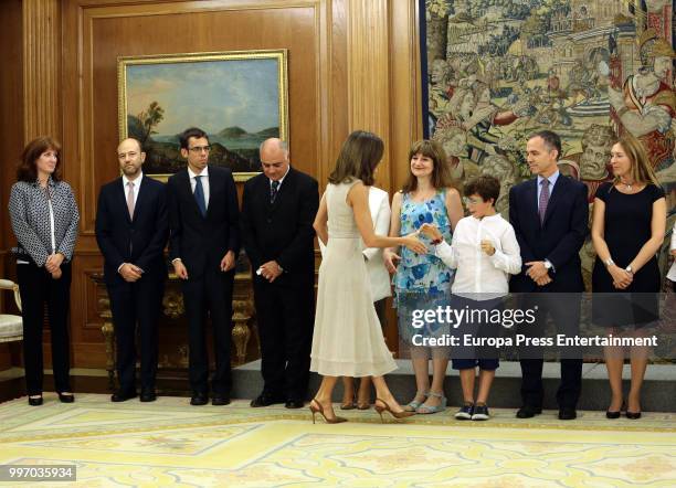 Queen Letizia of Spain attends several audiences at Zarzuela Palace on July 12, 2018 in Madrid, Spain.