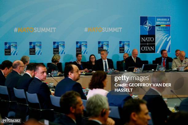 Secretary General Jens Stoltenberg and leaders attend the second day of the NATO summit, in Brussels, on July 12, 2018.
