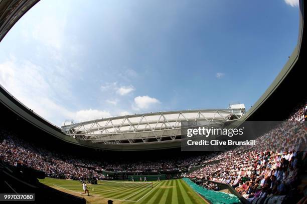 Wide view of Centre Court during the Ladies' Singles semi-final match between Angelique Kerber of Germany and Jelena Ostapenko of Latvia during their...