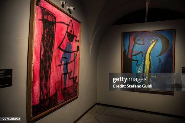 Paintings by the painter Joan Miroduring on exhibition of famous painter Joan Mirò at the Palazzo Chiablese.