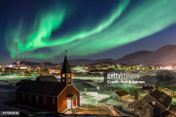 northern lights above nuuk - nuuk greenland stock pictures, royalty-free photos & images