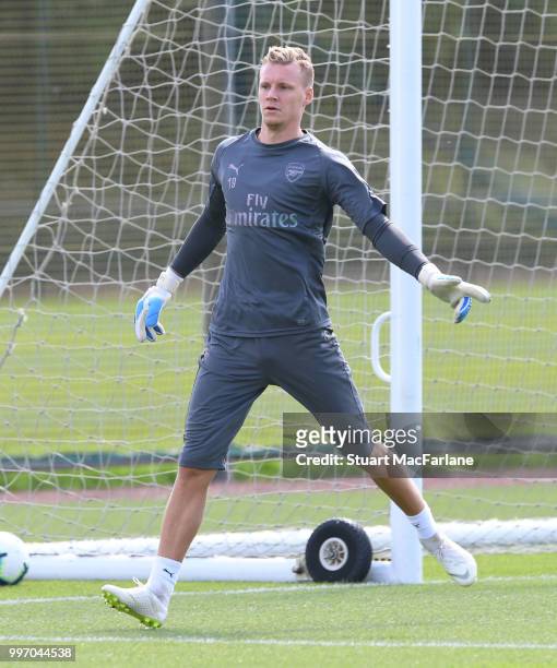 Bernt Leno of Arsenal during a training session at London Colney on July 12, 2018 in St Albans, England.
