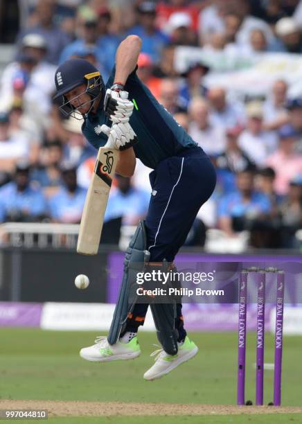 Jos Buttler of England bats during the 1st Royal London One-Day International between England and India on July 12, 2018 in Nottingham, England.