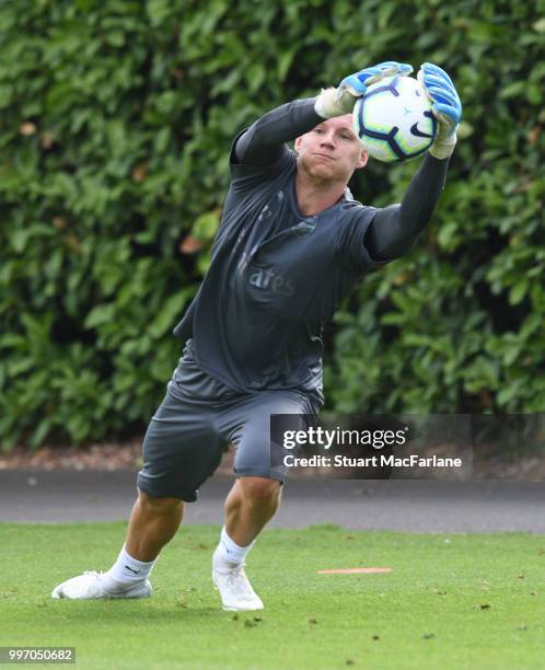 Bernt Leno of Arsenal during a training session at London Colney on July 12, 2018 in St Albans, England.