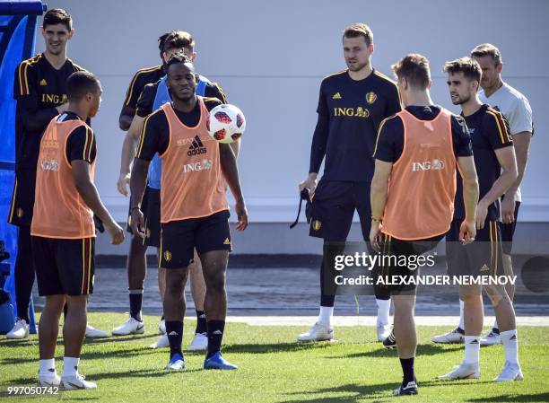 Players of the Belgium's national football team attend a training session in Dedovsk outside Moscow on July 12 ahead of the 2018 World Cup play-off...