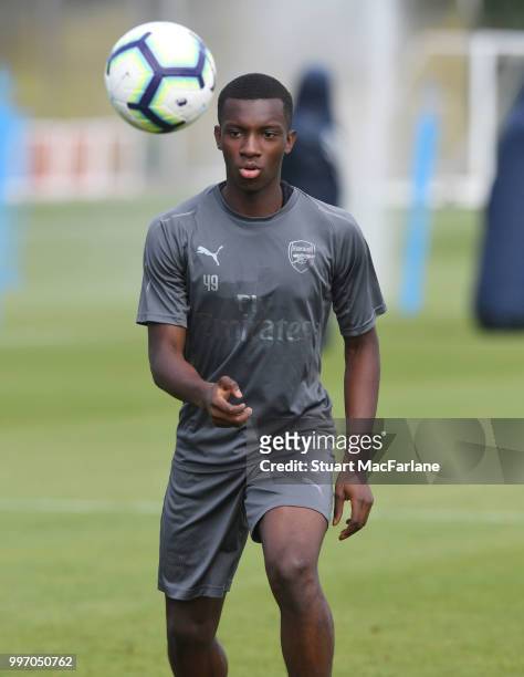 Eddie Nketiah of Arsenal during a training session at London Colney on July 12, 2018 in St Albans, England.