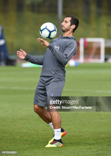 Henrikh Mkhitaryan of Arsenal during a training session at London Colney on July 12, 2018 in St Albans, England.