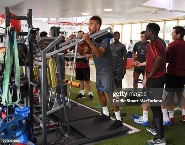 Pierre-Emerick Aubameyang of Arsenal during a training session at London Colney on July 12, 2018 in St Albans, England.