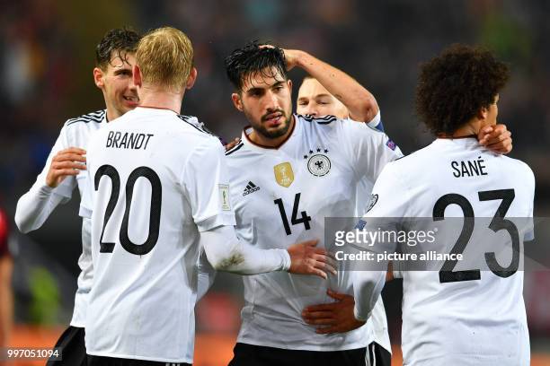 Germany's Emre Can celebrating with Leon Goretzka , Julian Brandt, Joshua Kimmich and Leroy Sane the 5:1 during the World Cup Group C soccer...