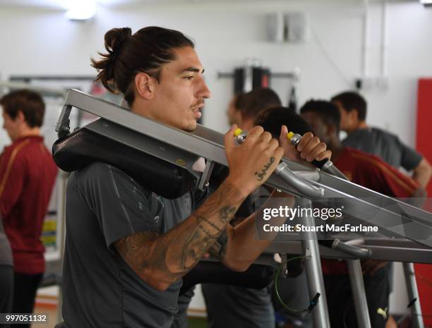 Hector Bellerin of Arsenal during a training session at London Colney on July 12, 2018 in St Albans, England.