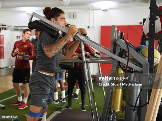 Hector Bellerin of Arsenal during a training session at London Colney on July 12, 2018 in St Albans, England.