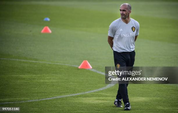 Belgium's coach Roberto Martinez attends a training session in Dedovsk outside Moscow on July 12 ahead of the 2018 World Cup play-off for third place...