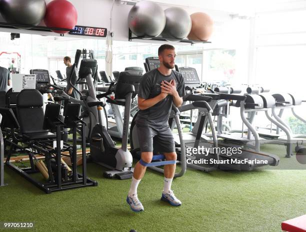 Calum Chambers of Arsenal during a training session at London Colney on July 12, 2018 in St Albans, England.