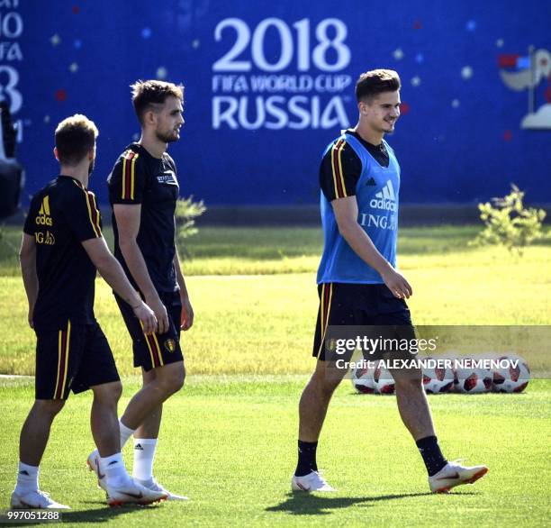 Players of the Belgium's national football team attend a training session in Dedovsk outside Moscow on July 12 ahead of the 2018 World Cup play-off...