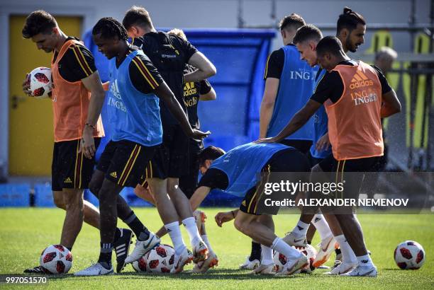 Players of the Belgium's national football team attend a training session in Dedovsk outside Moscow on July 12 ahead of the 2018 World Cup play-off...