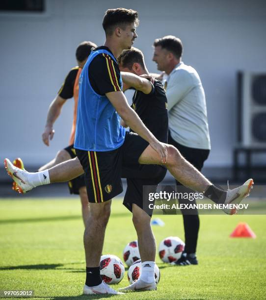 Belgium's midfielder Leander Dendoncker attends a training session in Dedovsk outside Moscow on July 12 ahead of the 2018 World Cup play-off for...