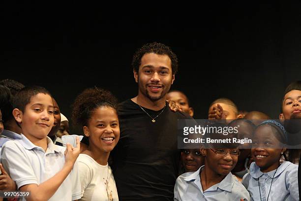 Actor Corbin Bleu and students from PS MS 4 in the Bronx attends the 5th annual Broadway Junior Student Share at the Majestic Theatre on May 17, 2010...