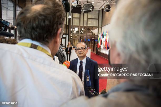 Giovanni Tria, Italian Minister of Finance attends the Eurogroup meeting of the EU Eurozone Finance Ministers at the European Council, on July 12,...