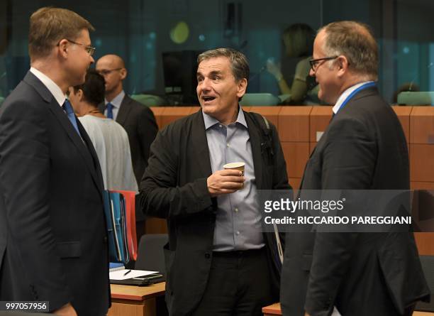 Valdis Dombrovskis, Vice President of the EU Commission attends the Eurogroup meeting of the EU Eurozone Finance Ministers at the European Council,...