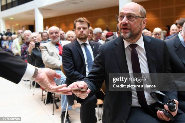 Chairman Martin Schulz partakes in a memorial event in honour of former Germany chancellor Willy Brandt's 25th death anniversary at the Willy Brandt...