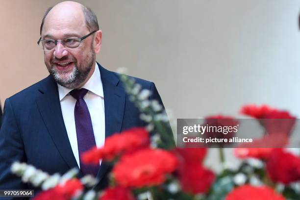 Chairman Martin Schulz partakes in a memorial event in honour of former German chancellor Willy Brandt's 25th death anniversary at the Willy Brandt...