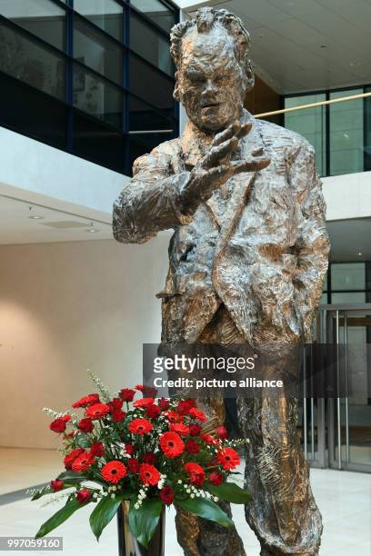 Bronze figure of Willy Brandt can be seen at a memorial event in honour of the former German chancellor's 25th death anniversary at the Willy Brandt...