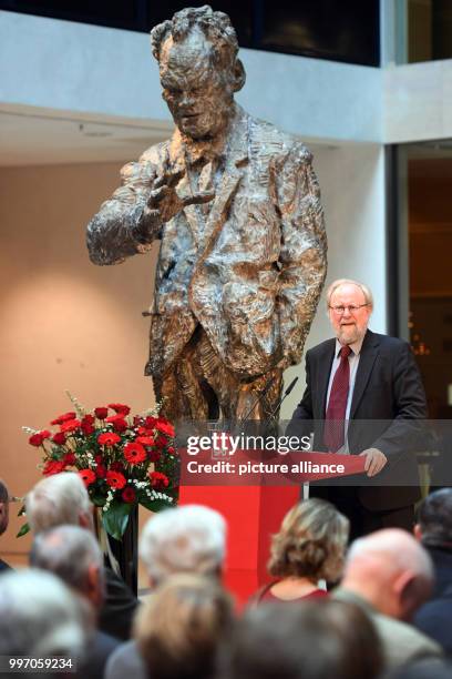 Wolfgang Thierse speaks during an memorial event in honour of former German chancellor Willy Brandt's 25th death anniversary at the Willy Brandt...