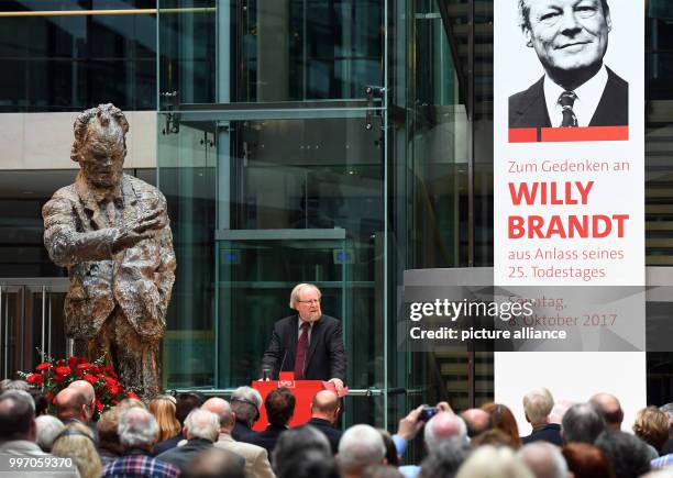 Wolfgang Thierse speaks during an memorial event in honour of former German chancellor Willy Brandt's 25th death anniversary at the Willy Brandt...