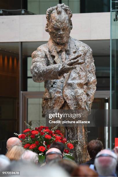 Numerous people partake in a memorial event in honour of former German chancellor Willy Brandt's 25th death anniversary at the Willy Brandt House in...