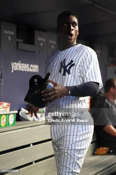 Closeup of New York Yankees Didi Gregorius in dugout during game vs Boston Red Sox at Yankee Stadium. Bronx, NY 7/1/2018 CREDIT: Erick W. Rasco