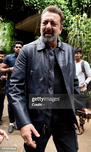Indian Bollywood actor Sanjay Dutt looks on at the location of his upcoming Hindi film "Saheb Biwi Aur Gangster 3" in Mumbai on July 12, 2018.