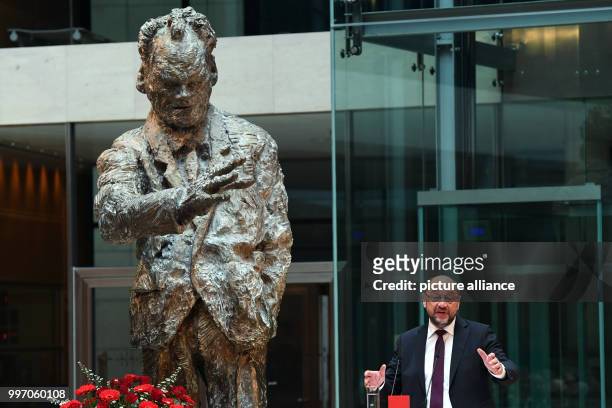 Chairman Martin Schulz partakes in a memorial event in honour of former German chancellor Willy Brandt's 25th death anniversary at the Willy Brandt...