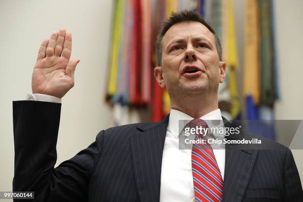 Deputy Assistant FBI Director Peter Strzok is sworn in before a joint committee hearing of the House Judiciary and Oversight and Government Reform...