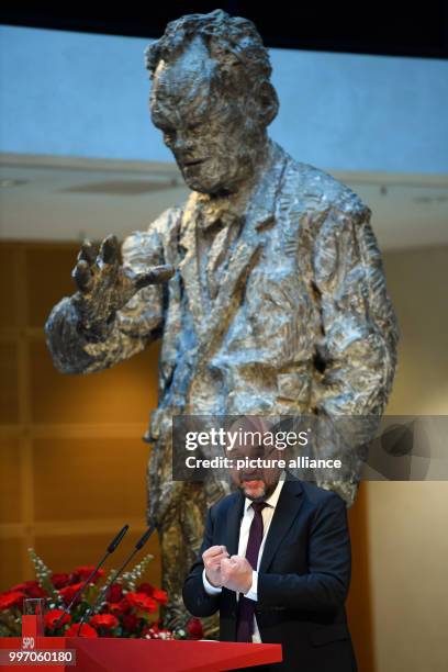 Chairman Martin Schulz partakes in a memorial event in honour of former German chancellor Willy Brandt's 25th death anniversary at the Willy Brandt...