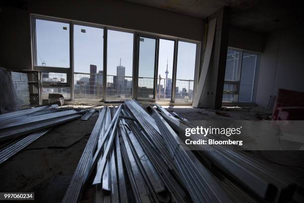 Materials sit on the floor of a unit during construction of the GWL Realty Advisors Livmore luxury apartment building in Toronto, Ontario, Canada, on...