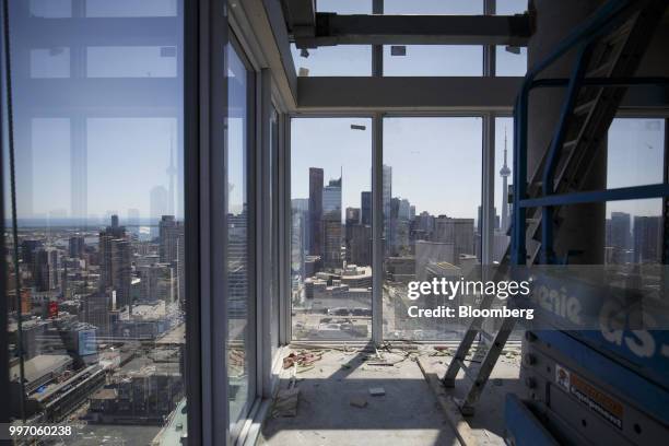 The city skyline is seen from unit during construction of the GWL Realty Advisors Livmore luxury apartment building in Toronto, Ontario, Canada, on...