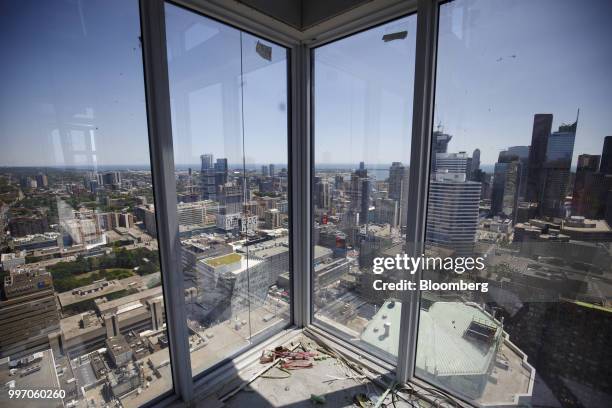 The city skyline is seen from unit during construction of the GWL Realty Advisors Livmore luxury apartment building in Toronto, Ontario, Canada, on...