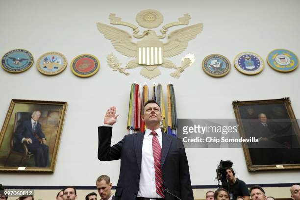 Deputy Assistant FBI Director Peter Strzok is sworn in before a joint committee hearing of the House Judiciary and Oversight and Government Reform...