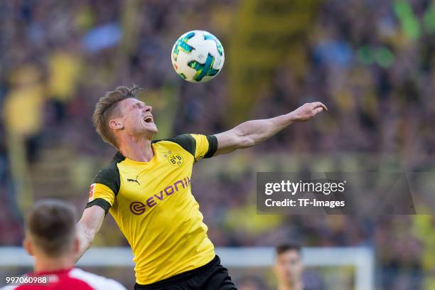 Lukasz Piszczek of Dortmund controls the ball during the Bundesliga match between Borussia Dortmund and 1. FSV Mainz 05 at Signal Iduna Park on May...