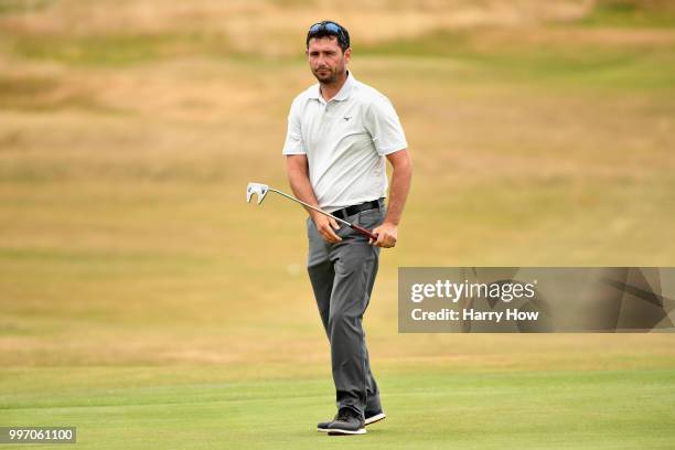 Peter Whiteford of Scotland reacts to a missed putt for birdie on hole sixteen during day one of the Aberdeen Standard Investments Scottish Open at...