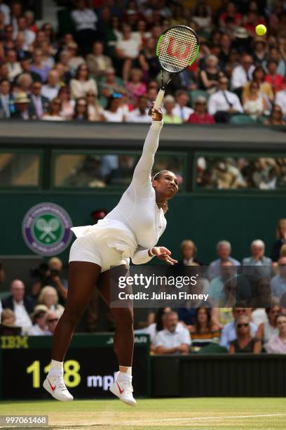 Serena Williams of The United States serves against Julia Goerges of Germany during their Ladies' Singles semi-final match on day ten of the...